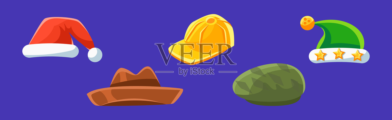 不同帽子和头饰的头部覆盖矢量图集插画图片素材