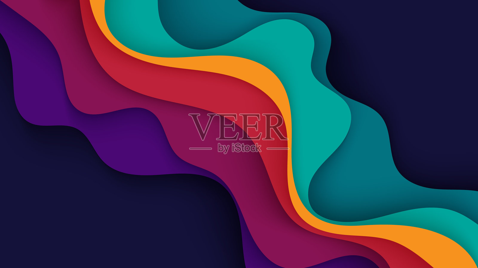 抽象剪纸背景，色彩丰富的波浪形状切割设计矢量图插画图片素材