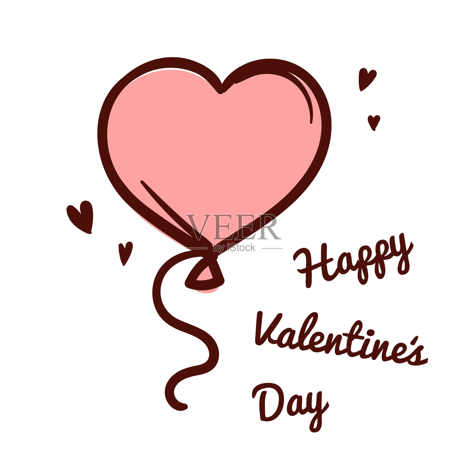 情人节快乐。粉色气球。手绘矢量插图，适用于明信片、横幅、海报。插画图片素材