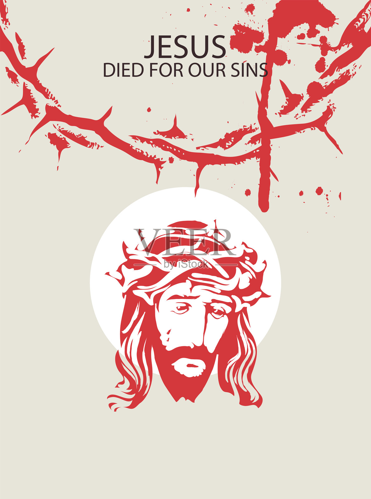 哭泣的耶稣基督戴着荆棘冠冕插画图片素材