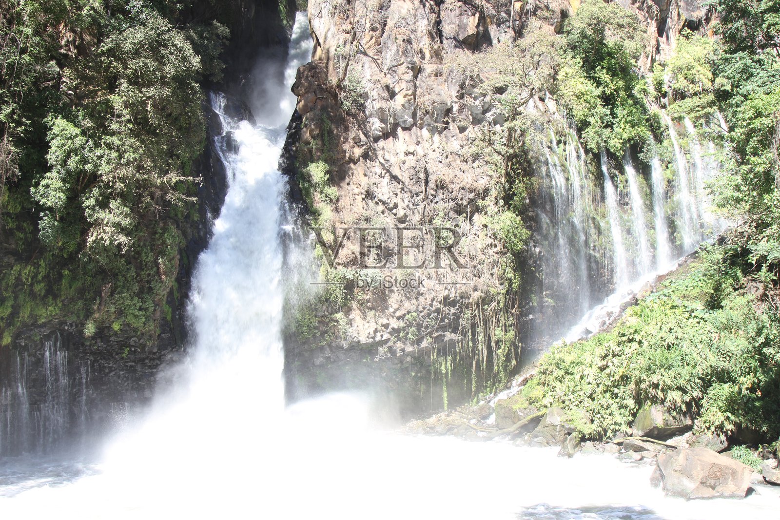 墨西哥米却肯州丛林中的大瀑布。照片摄影图片
