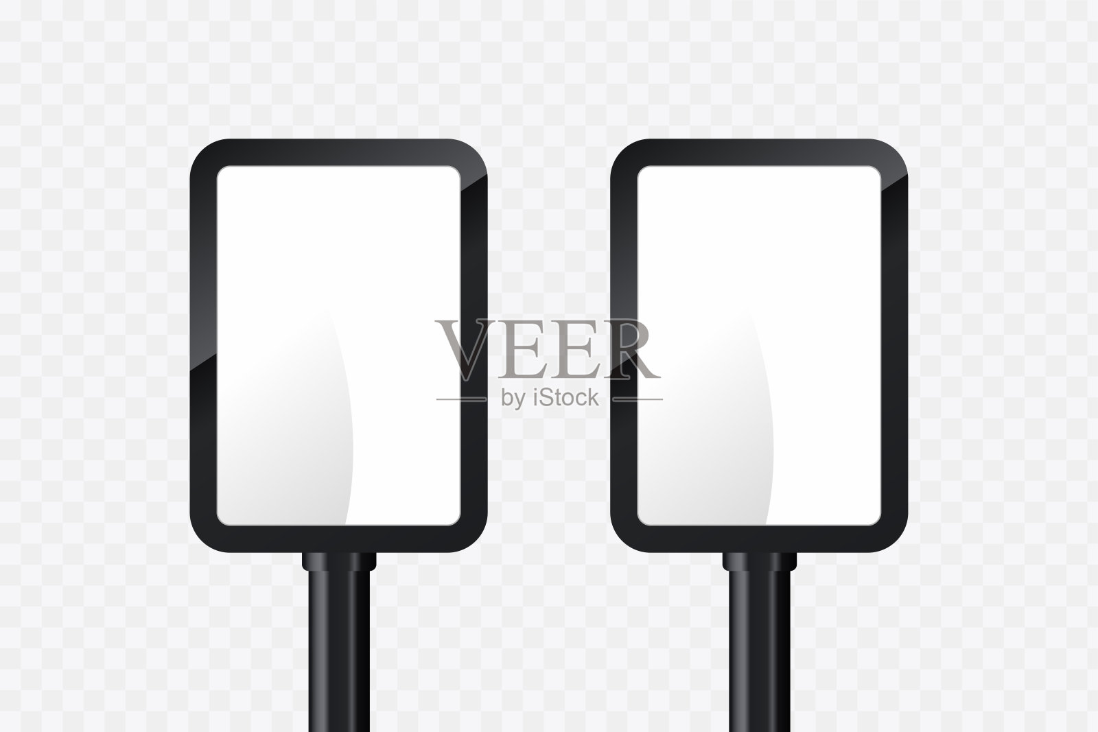 户外LED屏幕模型，带可编辑透明度的LED矢量图。户外灯箱，透明悬挂技术的LED屏幕模型中有空白空间。插画图片素材