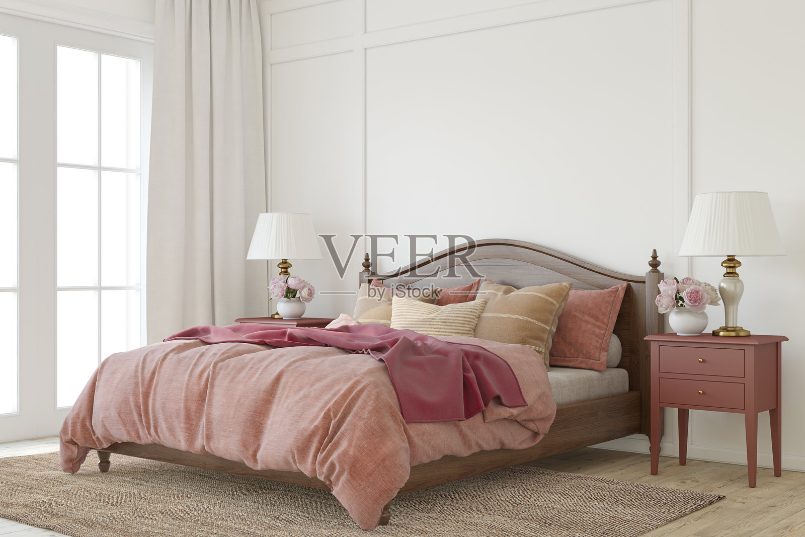 现代卧室的室内设计。3D渲染。照片摄影图片