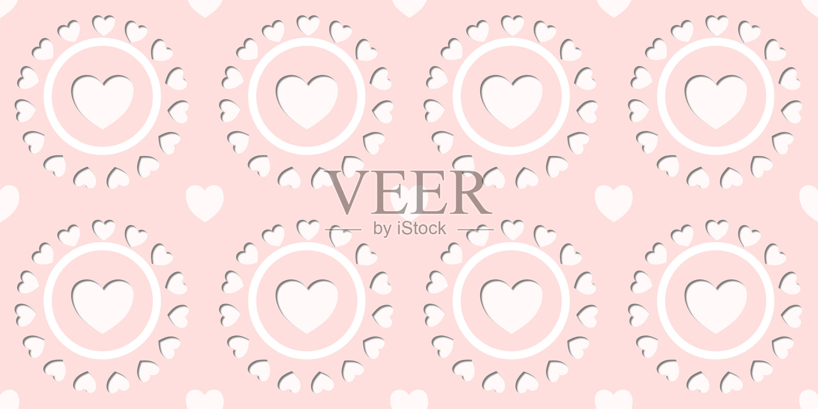 粉色背景上的白色心形无缝图案。心形主题。插画图片素材