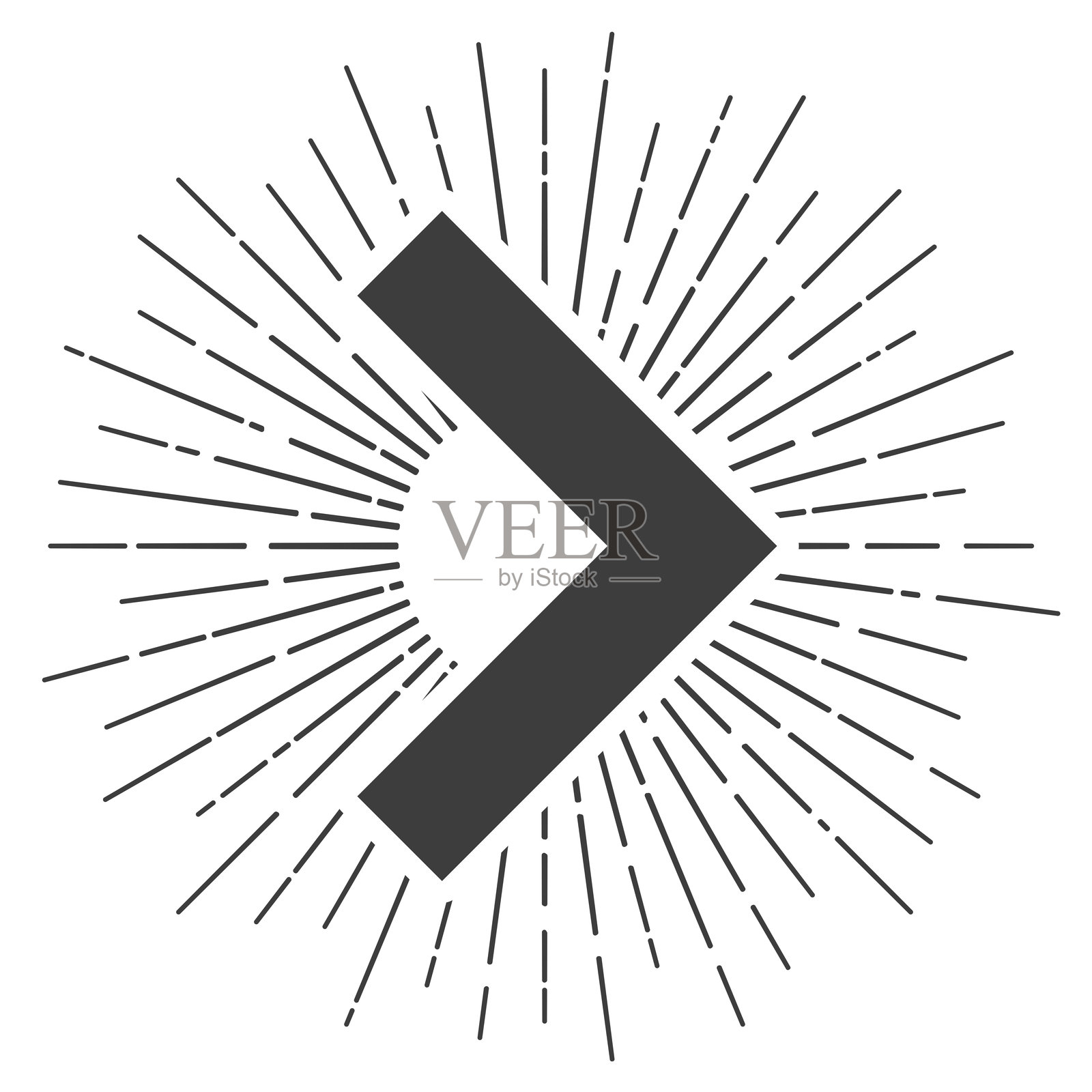 右箭头图标，背景为白色，带有阳光辐射效果插画图片素材