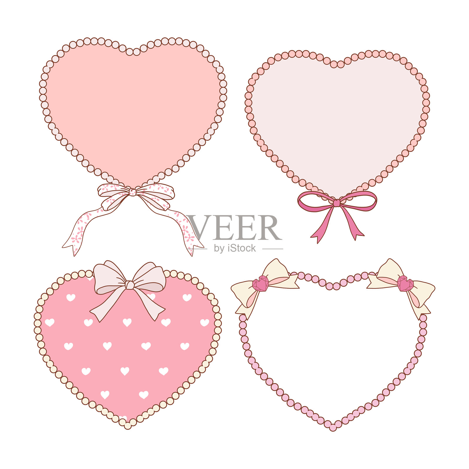 情人节相框合集，手绘俏皮心形相框，法式风格，图形套件，浅粉色柔和色调，矢量08插画图片素材