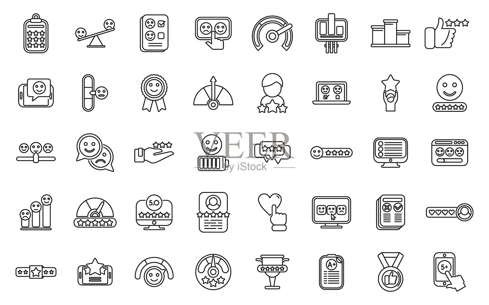 满意度图标集轮廓矢量。顾客微笑插画图片素材