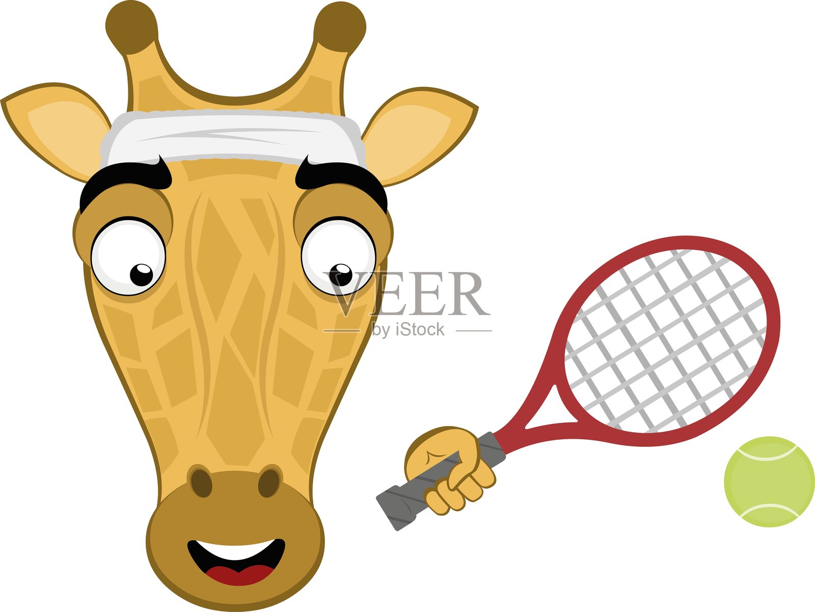 表情符号面孔角色长颈鹿卡通球拍打网球插画图片素材