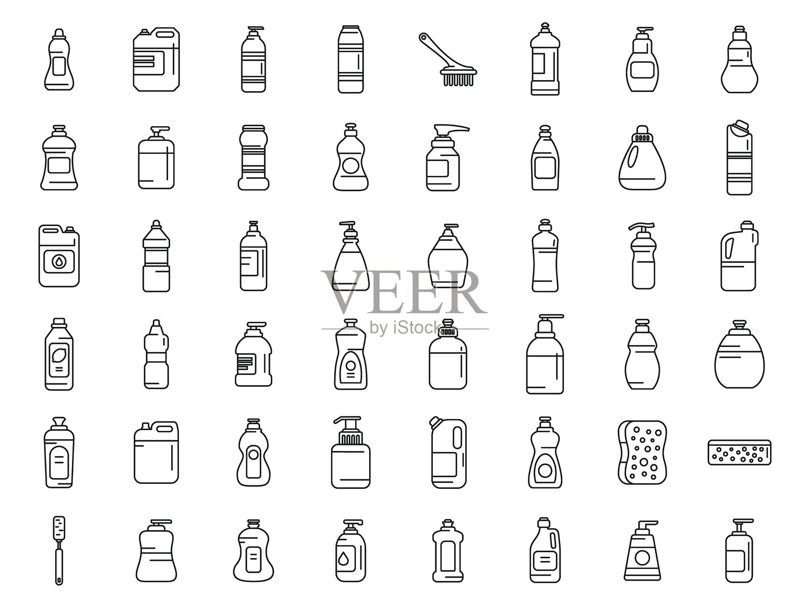 洗碗液图标集轮廓矢量图。陶瓷碗插画图片素材