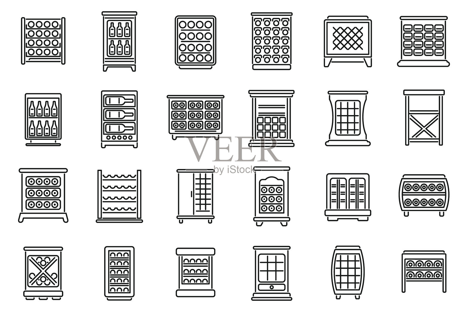 酒柜图标集轮廓矢量图。酒架插画图片素材
