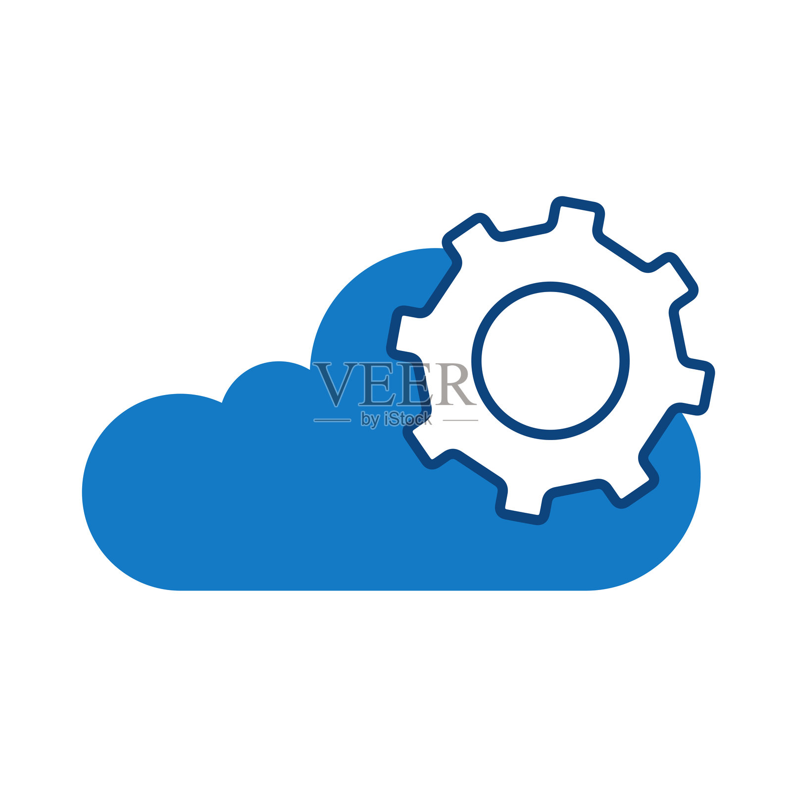 云齿轮蓝色图标。云技术可编辑线条矢量插图插画图片素材