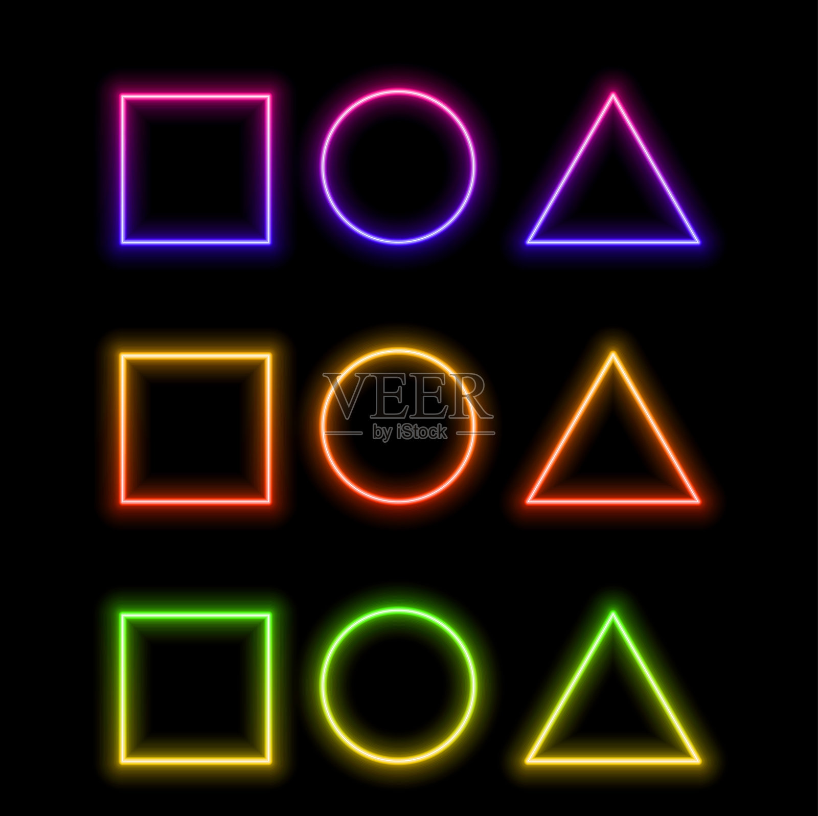 一组霓虹几何形状。插画图片素材