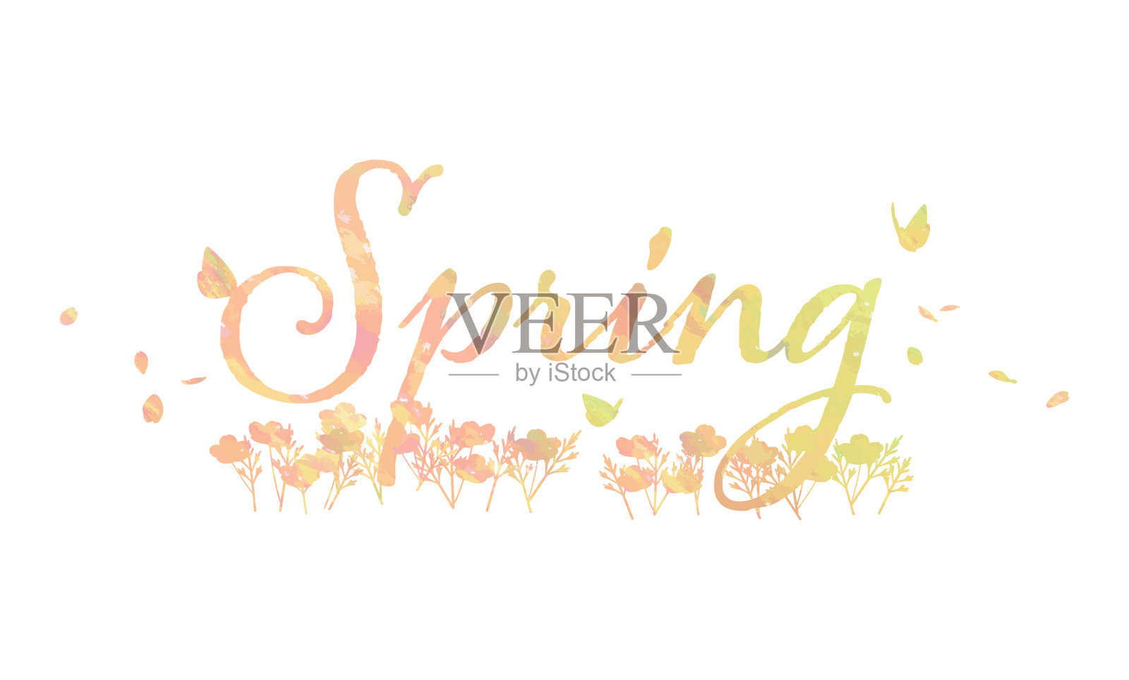 春季排版，配有手绘插图和手写书法文本。矢量插图。插画图片素材