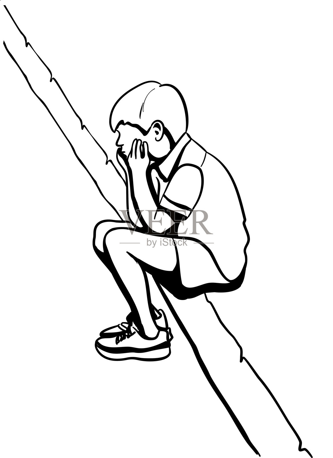 撅嘴男孩在人行道上画画插画图片素材