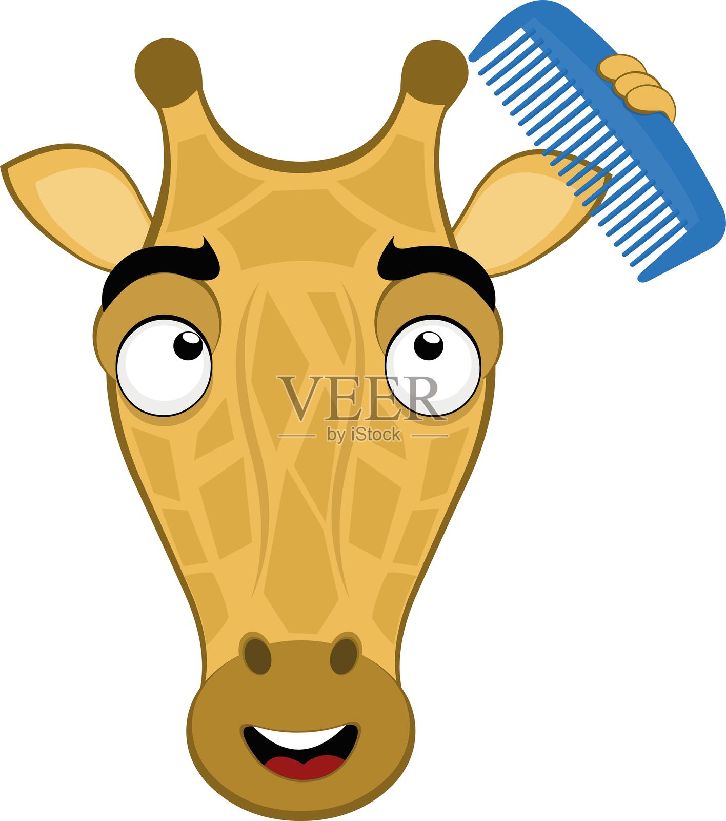 卡通长颈鹿表情符号角色梳理头发插画图片素材