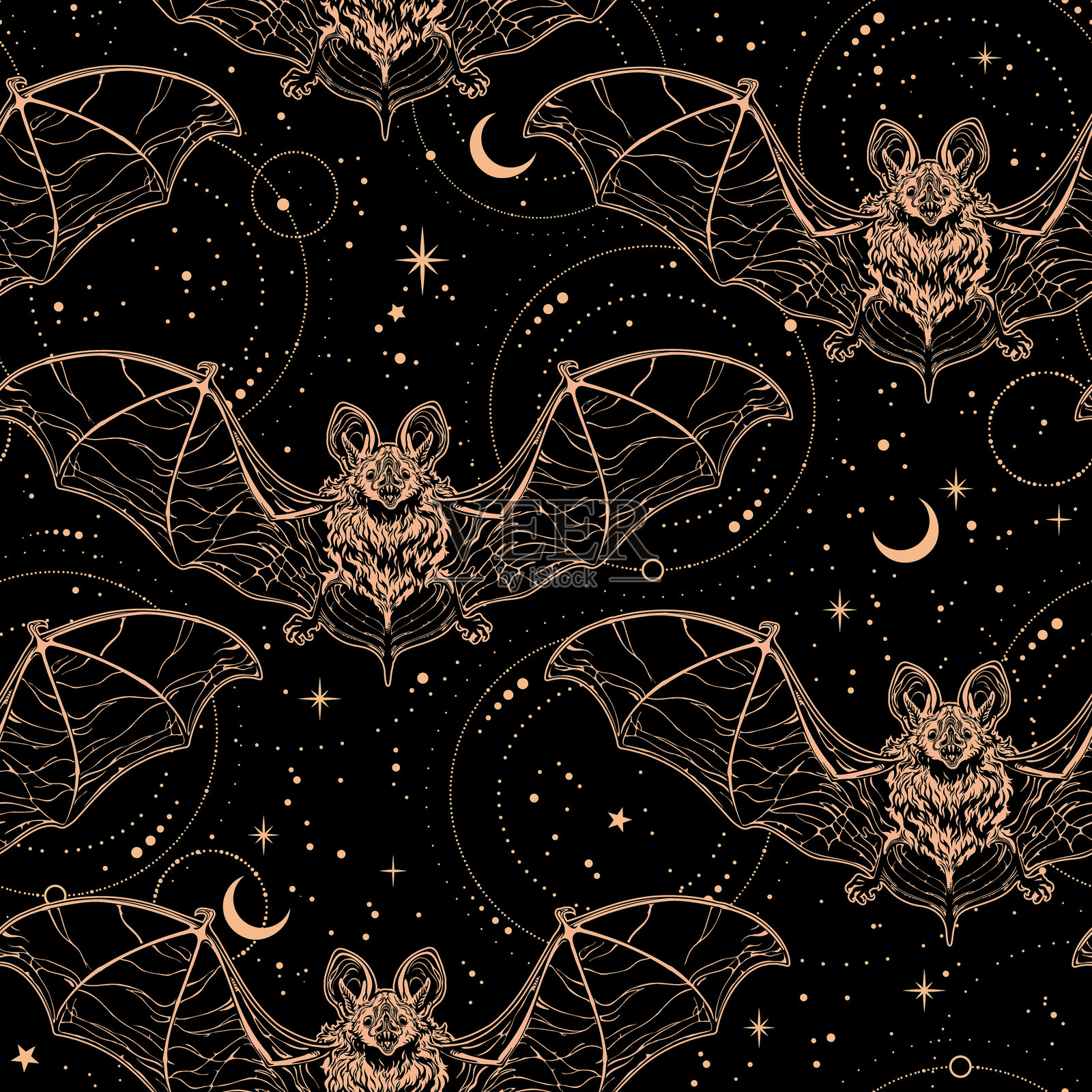 神秘的光泽无缝蝙蝠细节图案插画图片素材