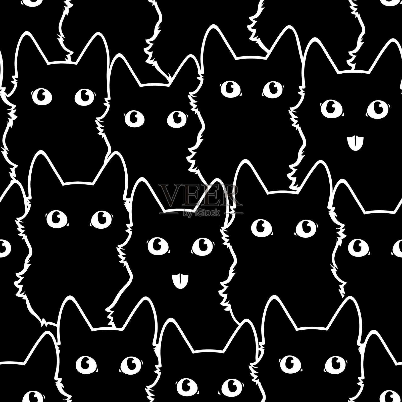 可爱猫咪轮廓的无缝图案插画图片素材