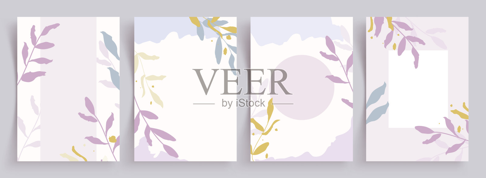 叶子背景剪贴画海报套装。水彩叶子绘画插画图片素材