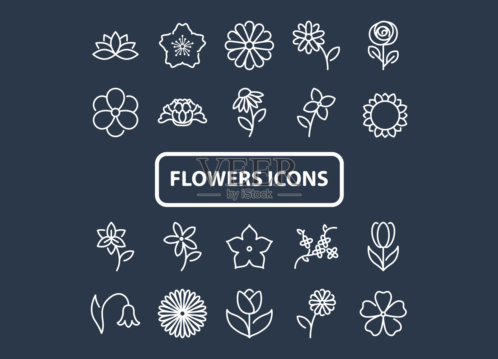 一组花卉图标，春季花卉季节插画图片素材