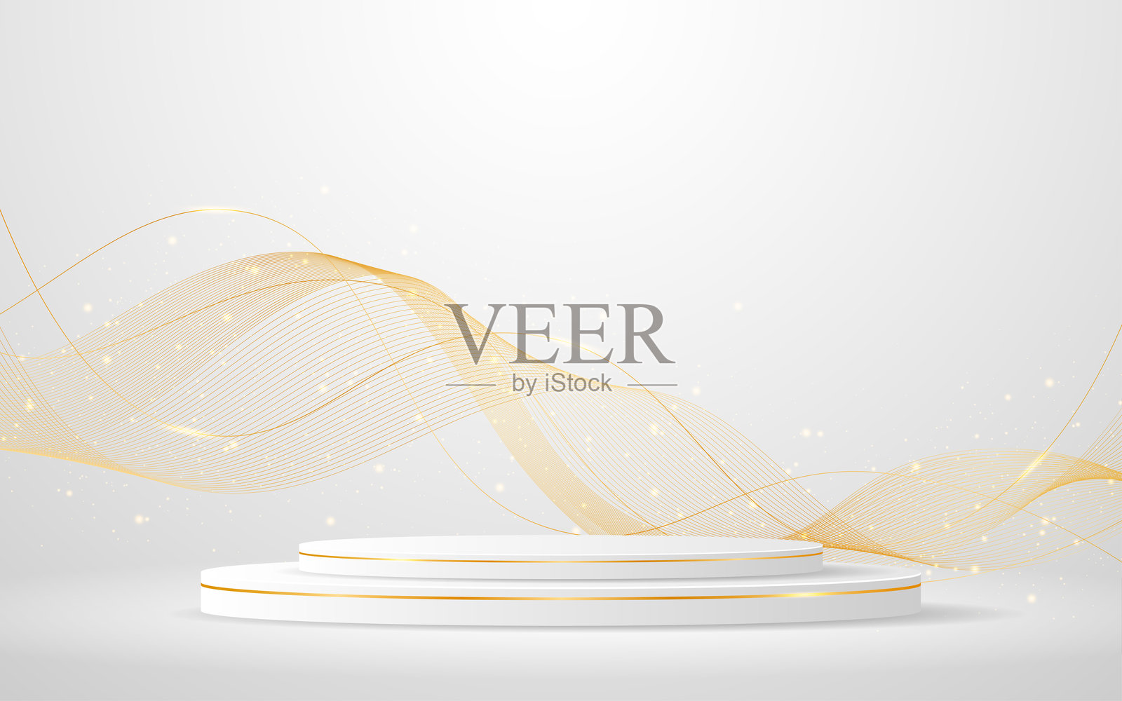 白色讲台，背面有优雅的金色波浪线，用于产品展示插画图片素材