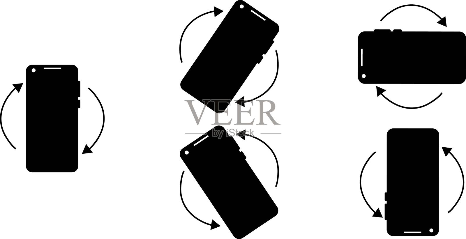 一组时尚扁平风格的旋转手机图标。设备自动旋转符号。旋转您的设备。适用于网站或移动应用的矢量插图标志，背景透明。插画图片素材