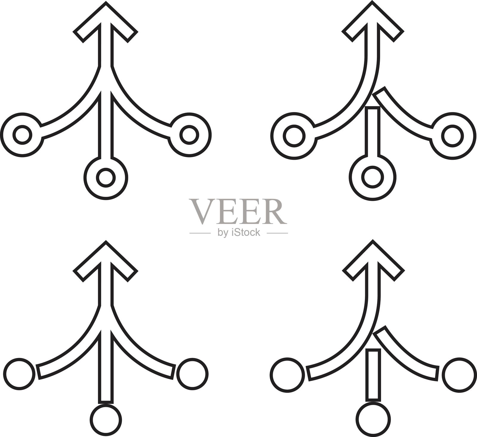 收入整合线条图标集。资金分散或合并为一个方向的符号。债务或利润整合策略矢量图。投资组合漏斗标志，独立于透明背景。插画图片素材