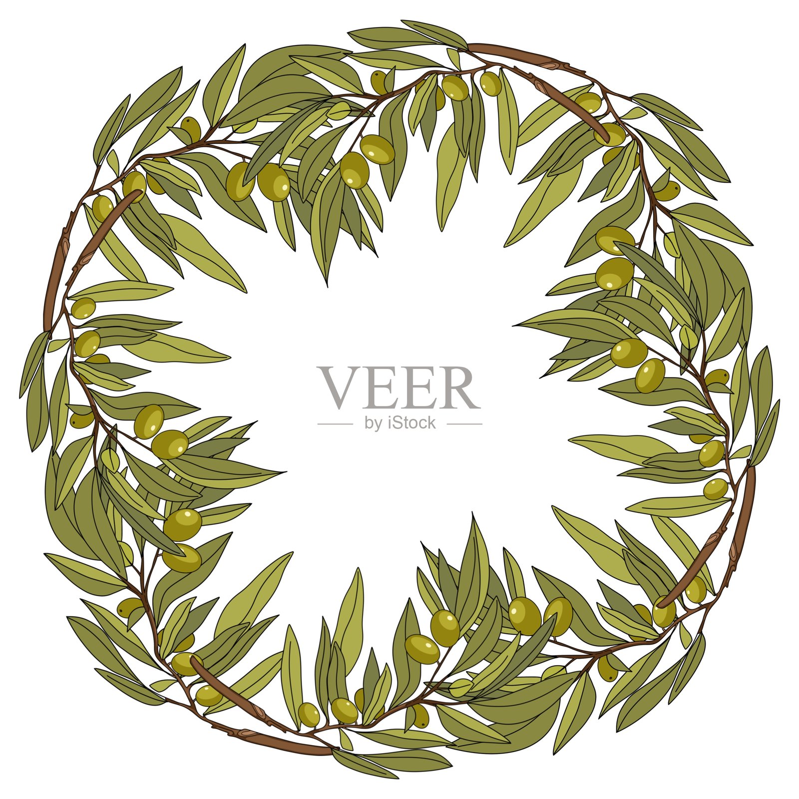 橄榄枝框架和平符号特写，孤立插图，白色背景上插画图片素材