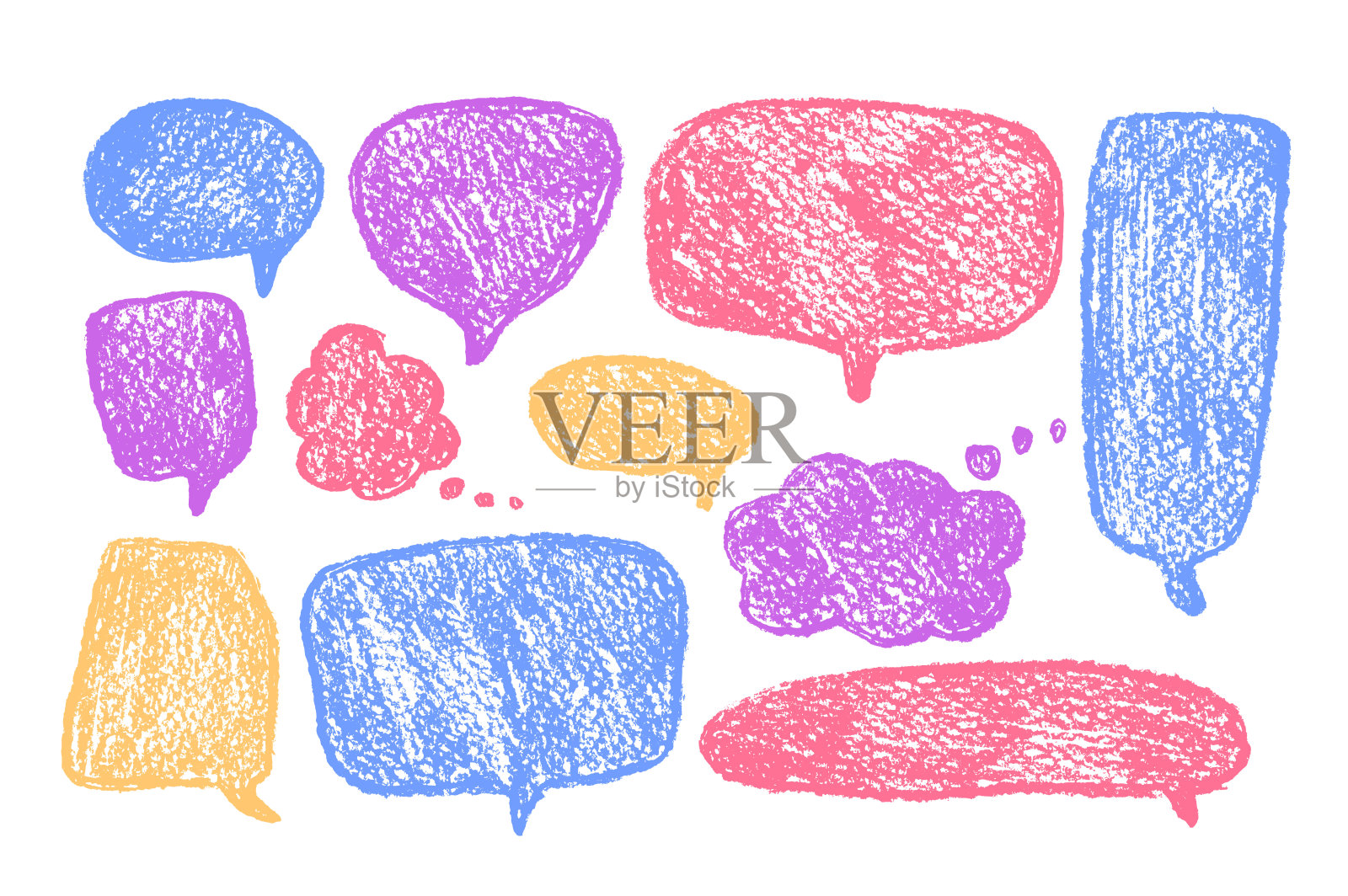 聊天对话框.漫画对话云,使用粉笔或铅笔在白色背景上独立呈现