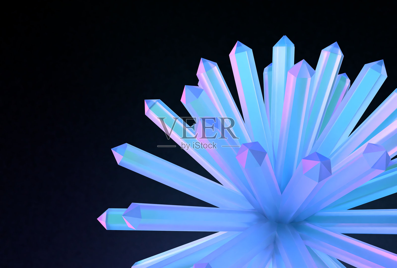 发光水晶花的3D插图照片摄影图片