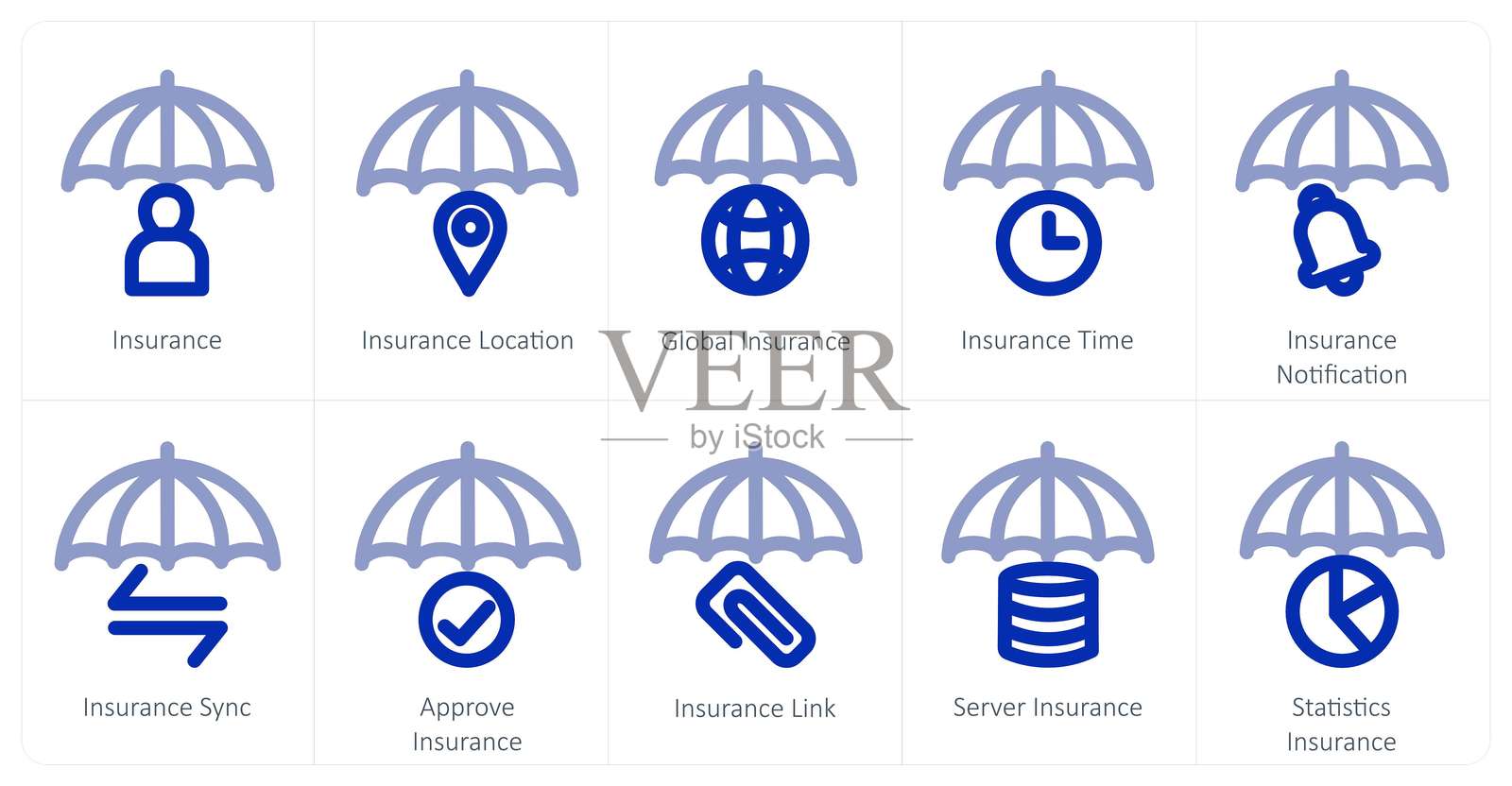 一组10个保险图标，包括保险、保险位置和全球保险。插画图片素材