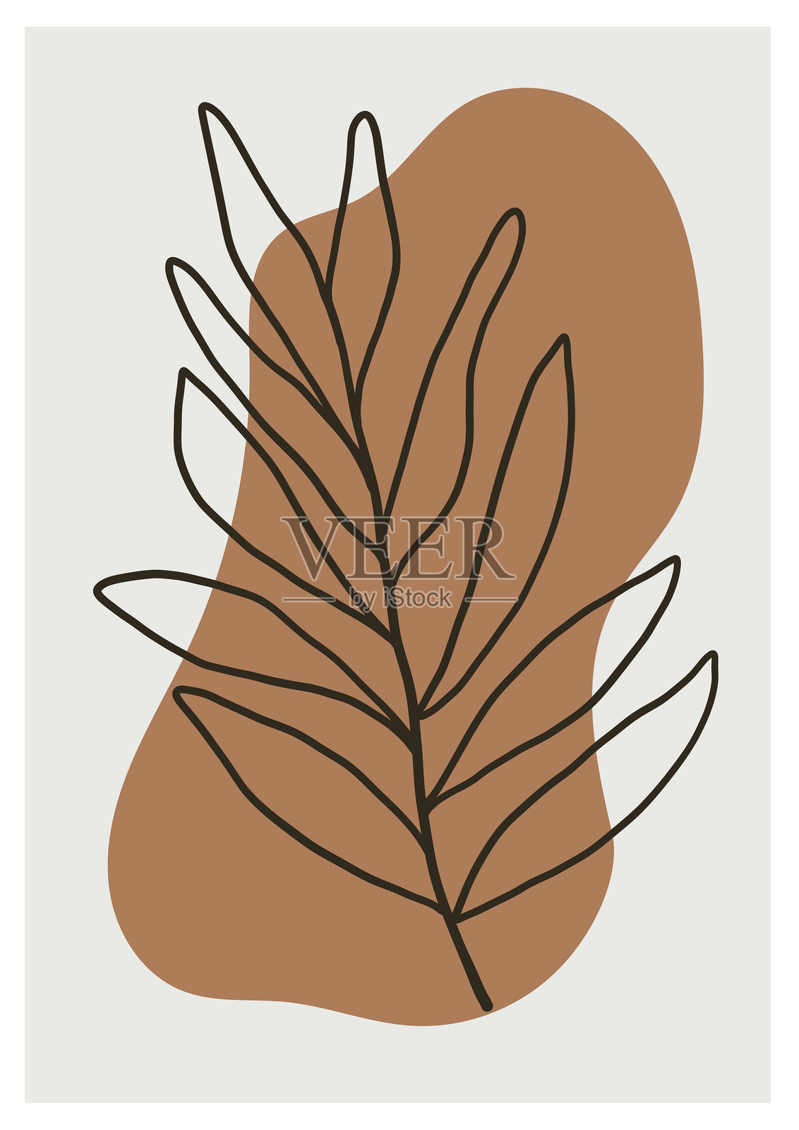 波西米亚风格的抽象植物海报，手绘的棕榈叶、有机形状和自然色调。流行色彩的波西米亚墙面艺术。插画图片素材