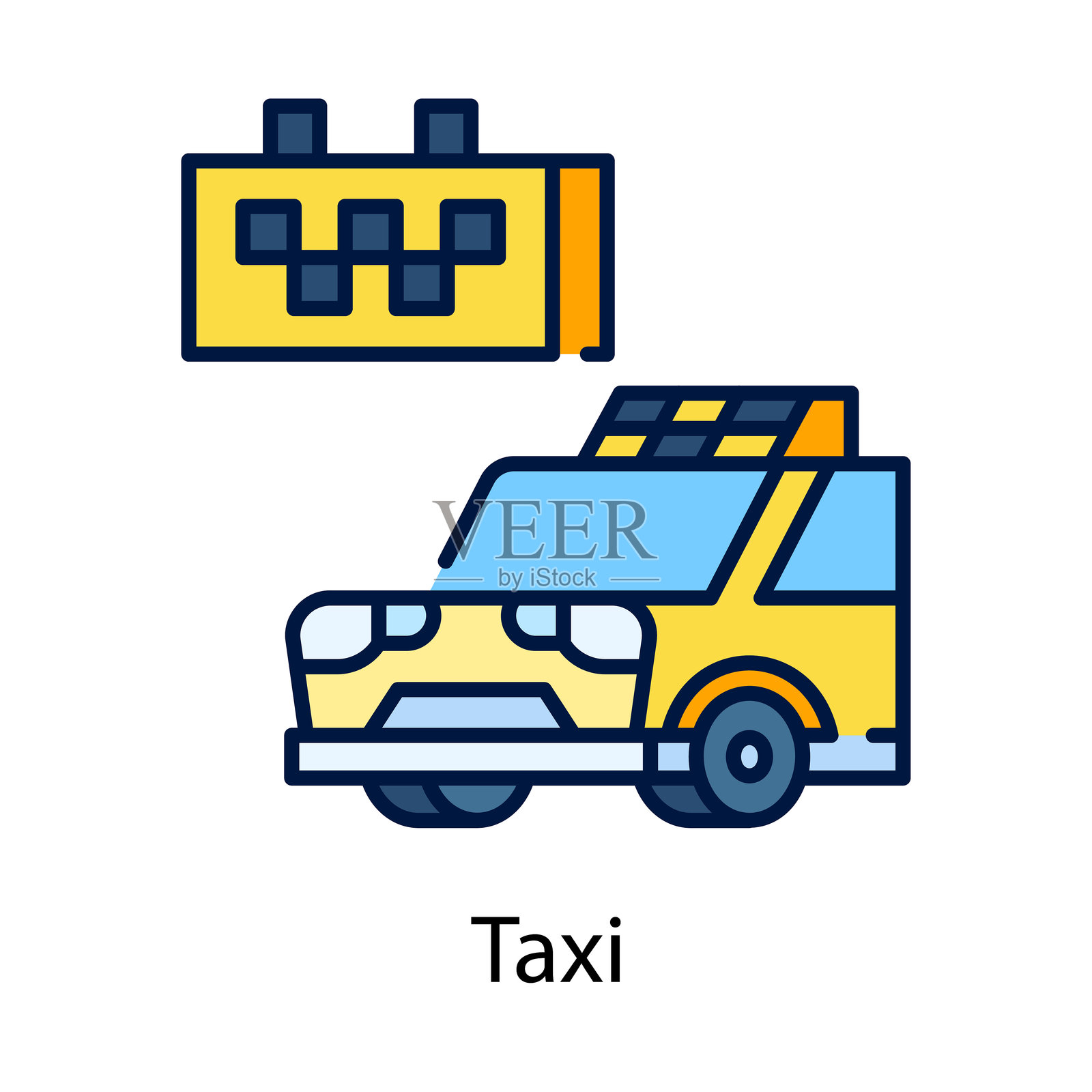 出租车停靠标志矢量图标设计插图，填充线条风格插画图片素材