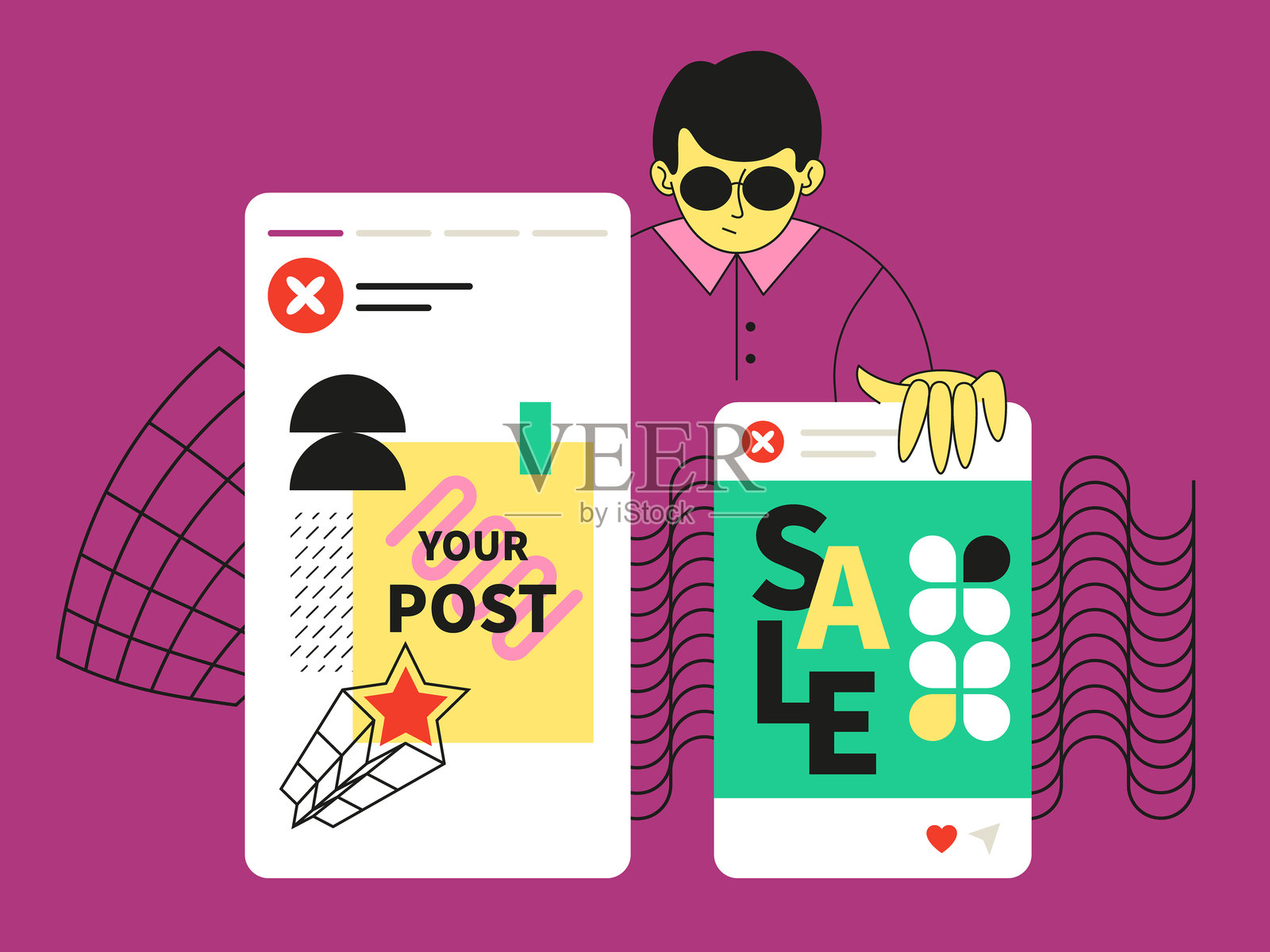 关于销售和折扣的信息 - 社交媒体屏幕模板插图插画图片素材