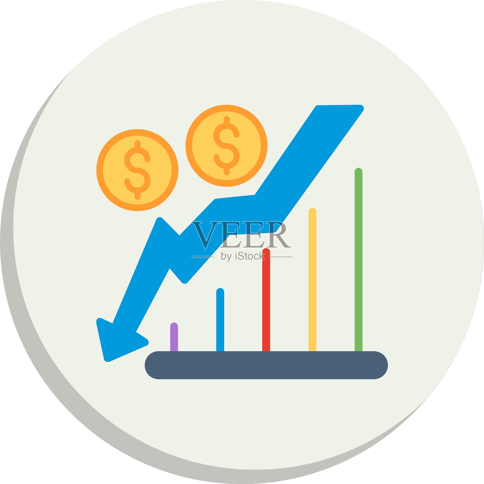 经济危机扁平圆形图标设计插画图片素材