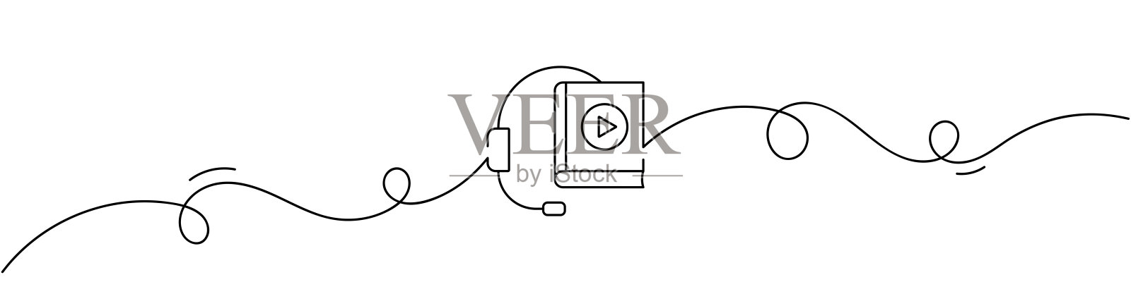 电子书图标的连续线条绘图。单线矢量插图插画图片素材