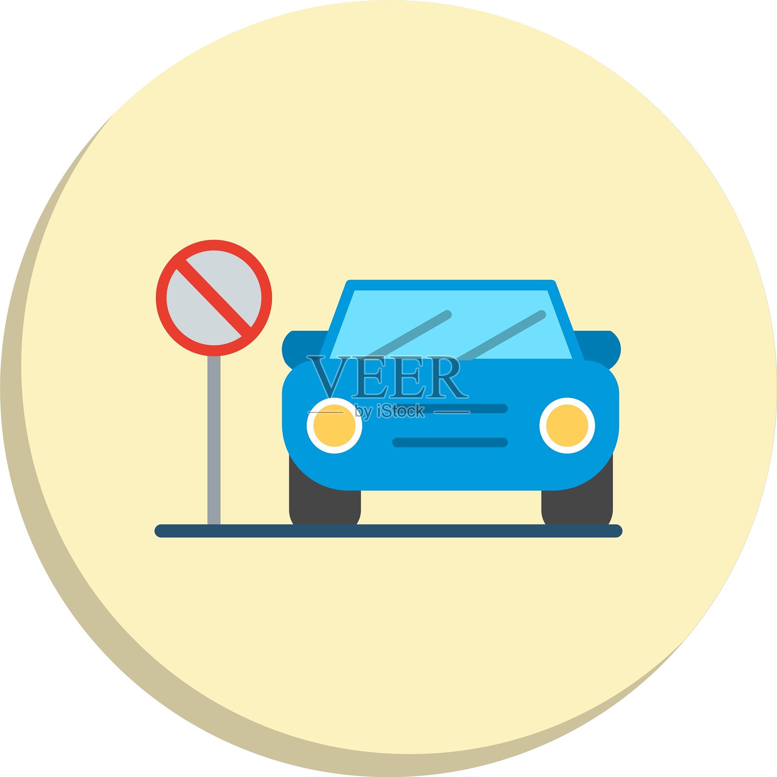 禁止入内的扁平圆形图标设计插画图片素材