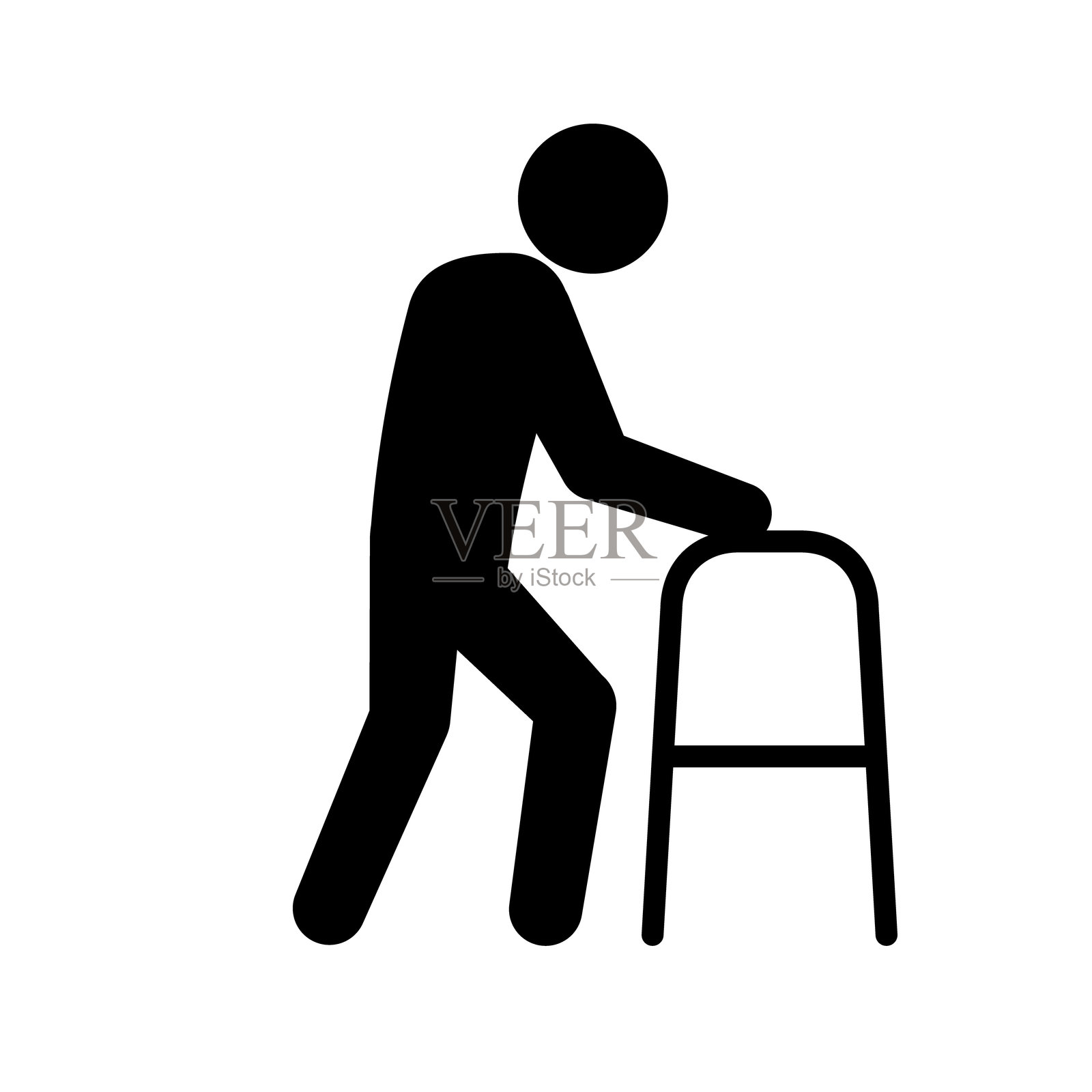 使用助行器的老年人图标插画图片素材