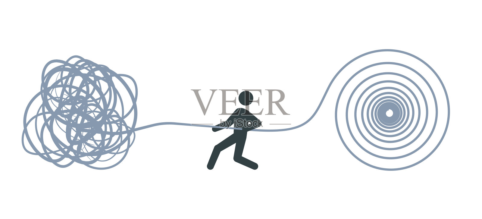 小人形象解开纠结的问题图标。剪贴画图像，背景为白色。插画图片素材