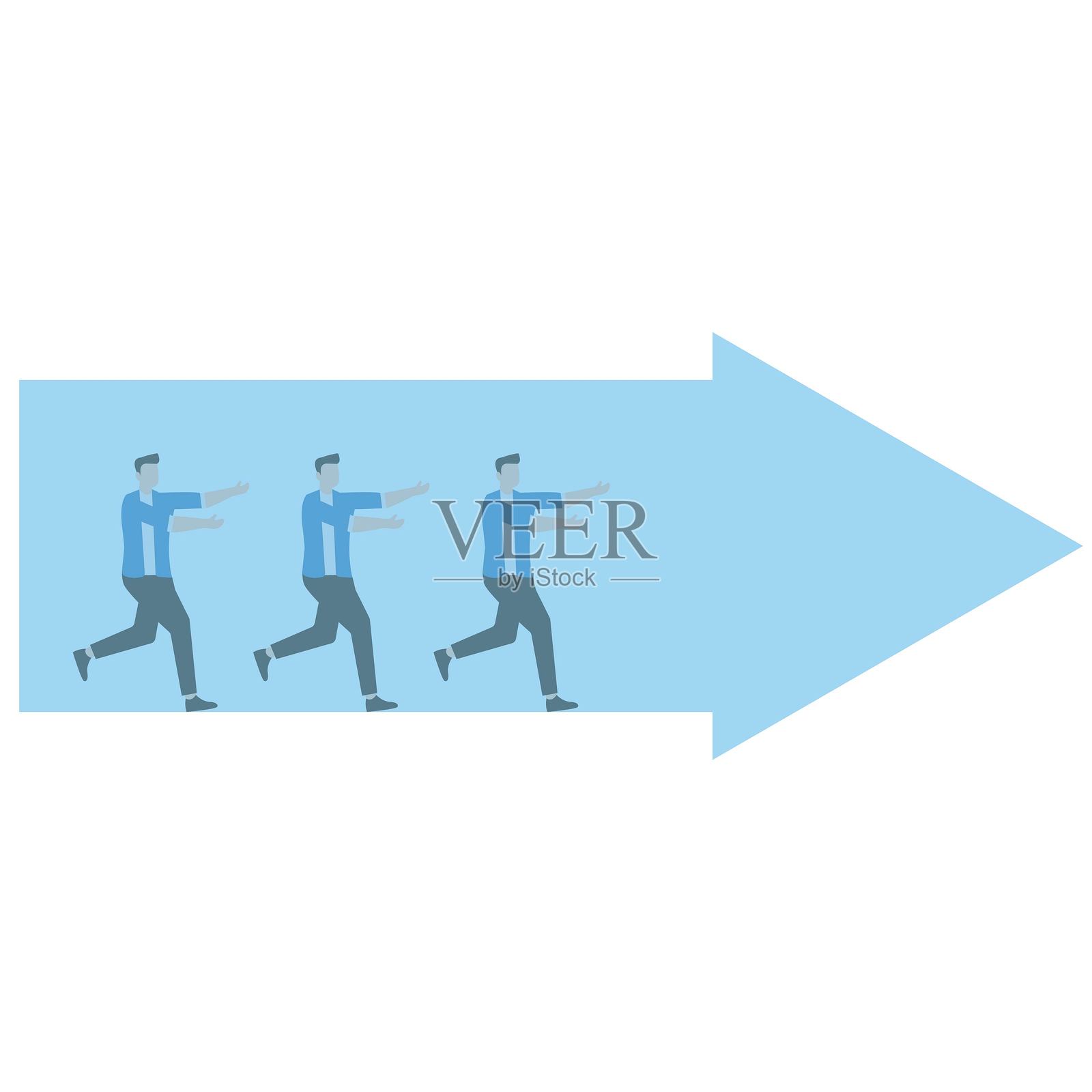 在巨人的箭头内，商人们走动，支持商业或职业发展，提供指导和帮助。插画图片素材