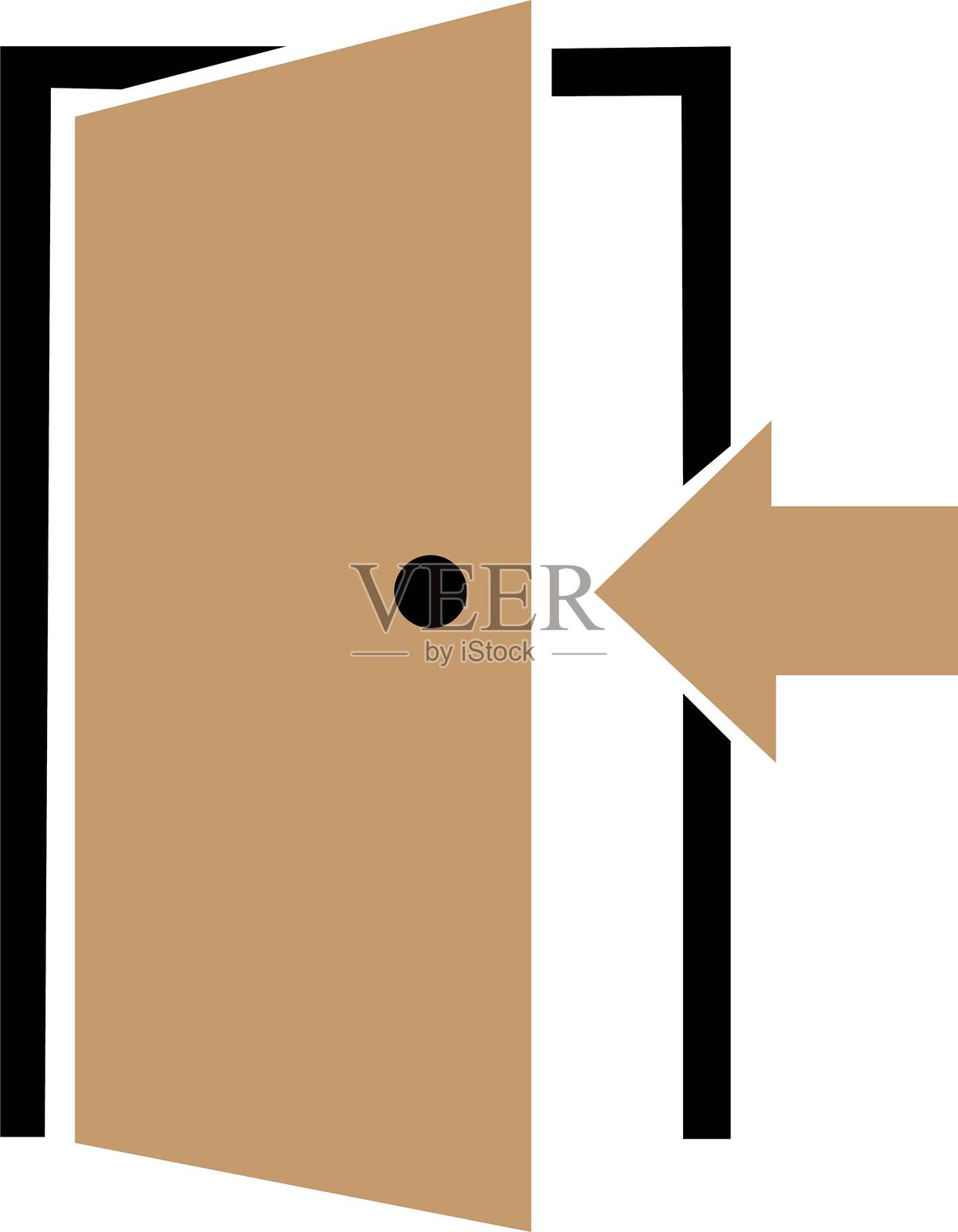 时尚扁平风格的皮肤门图标，背景为白色。适用于您的网站设计、标志、应用程序和用户界面中的开门符号。入口门图标。插画图片素材