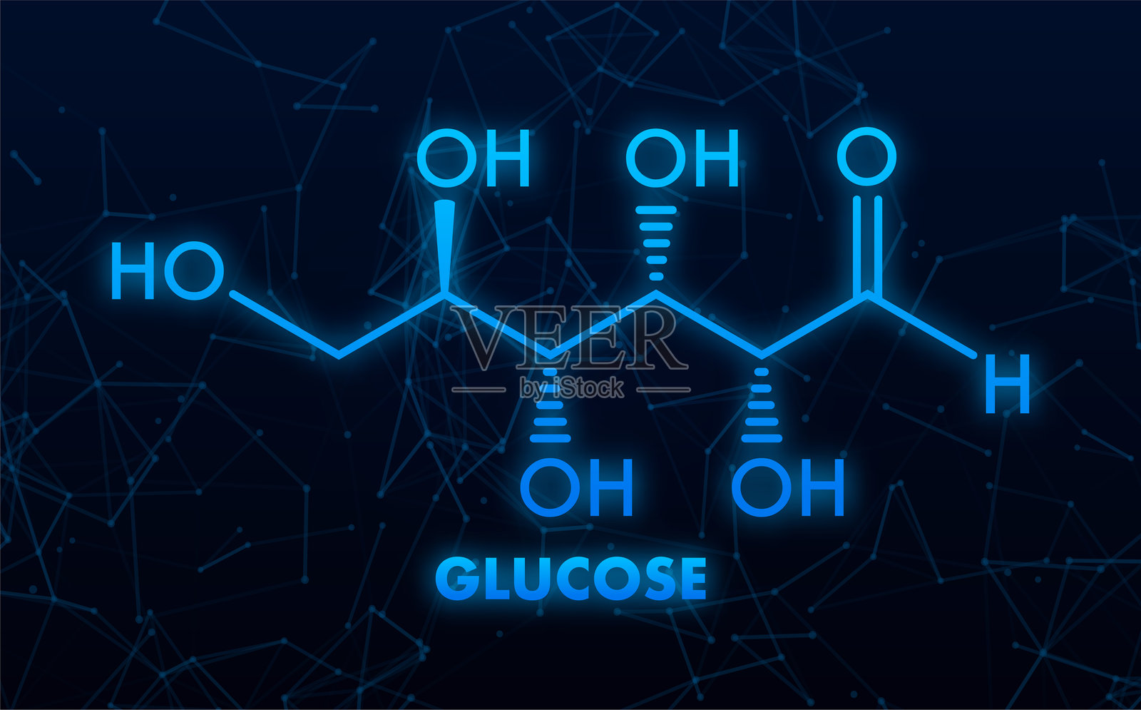 黑色背景上的葡萄糖分子结构及化学式插画图片素材