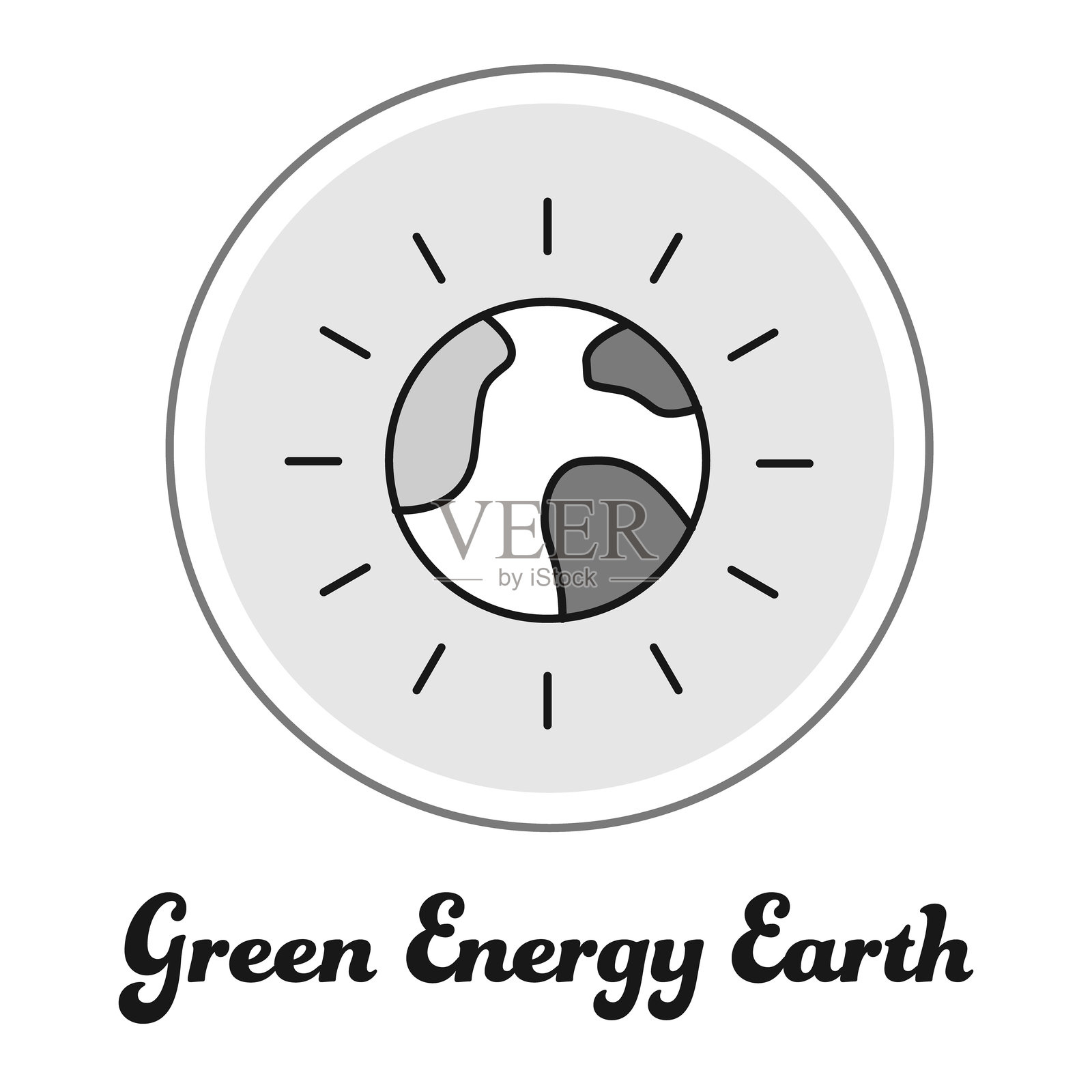 绿色能源地球图标，可再生能源与可持续发展象征插画图片素材