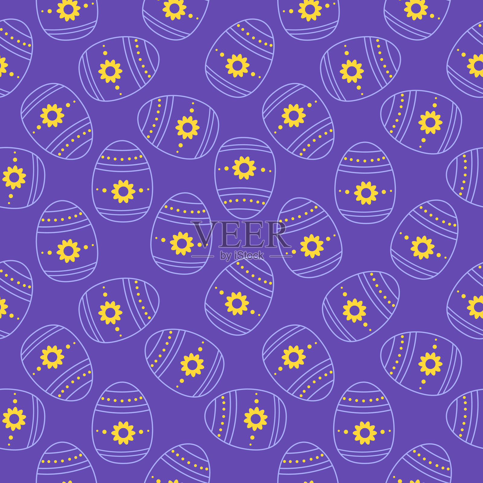 紫色背景上的复活节彩蛋无缝图案。复活节象征的彩色鸡蛋。简单的矢量插图。非常适合包装纸、墙纸、纺织品和装饰。插画图片素材