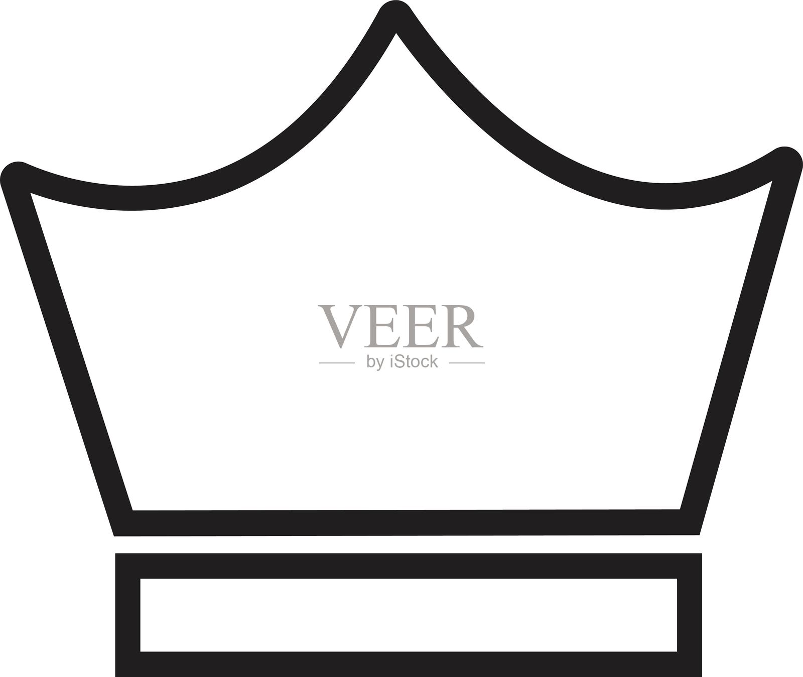 可编辑颜色的王冠图标模板。黑色王冠轮廓在白色背景上独立显示。皇家王冠符号。线条王冠图标。矢量平面王冠。插画图片素材