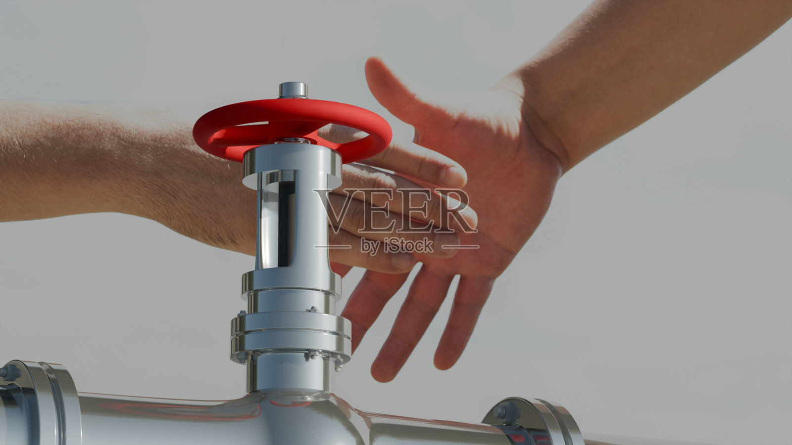 握手背景下的带压力阀的气管3D模型，战略合作，交易照片摄影图片