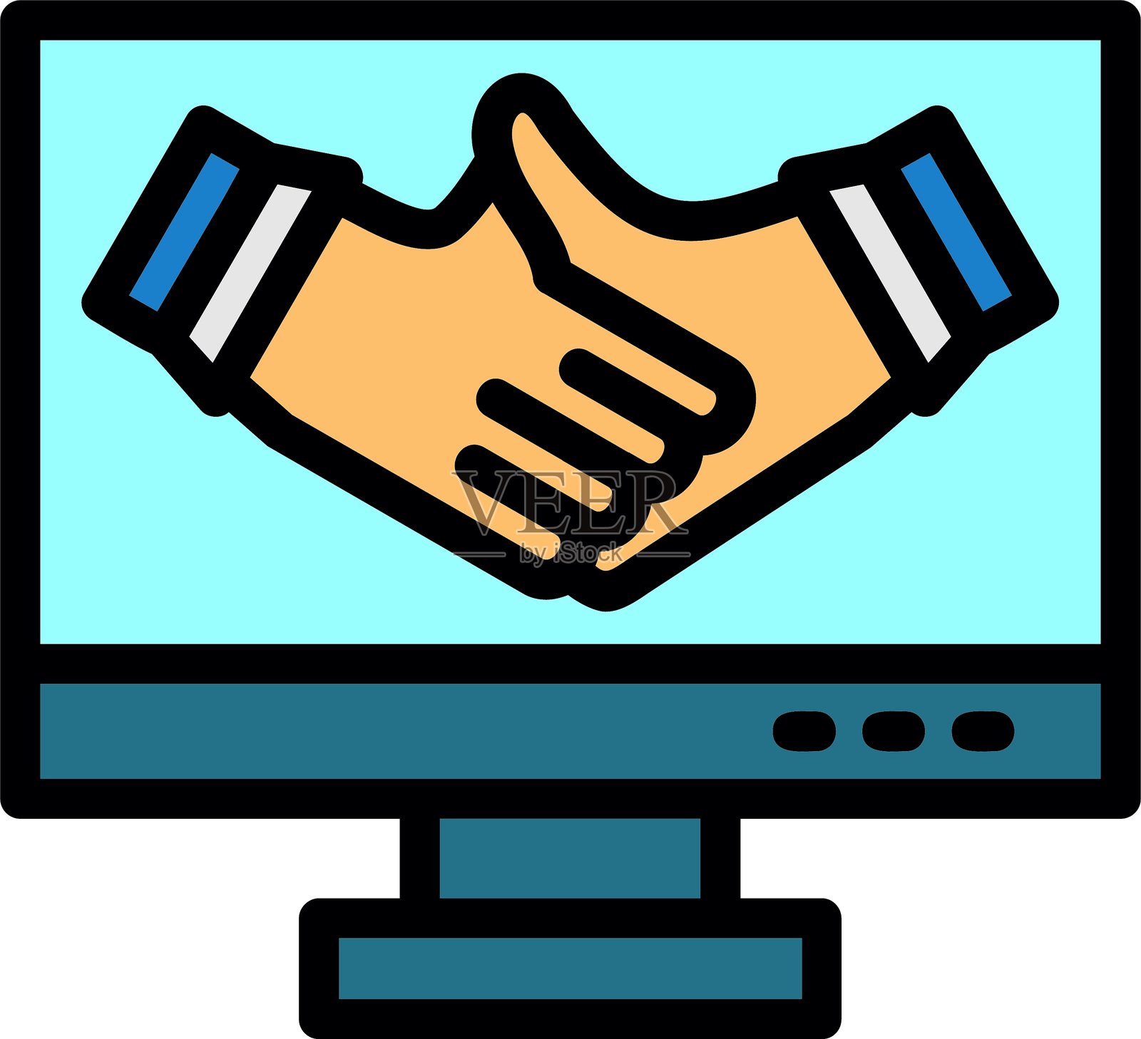 远程工作协作线条填充风格图标设计插画图片素材