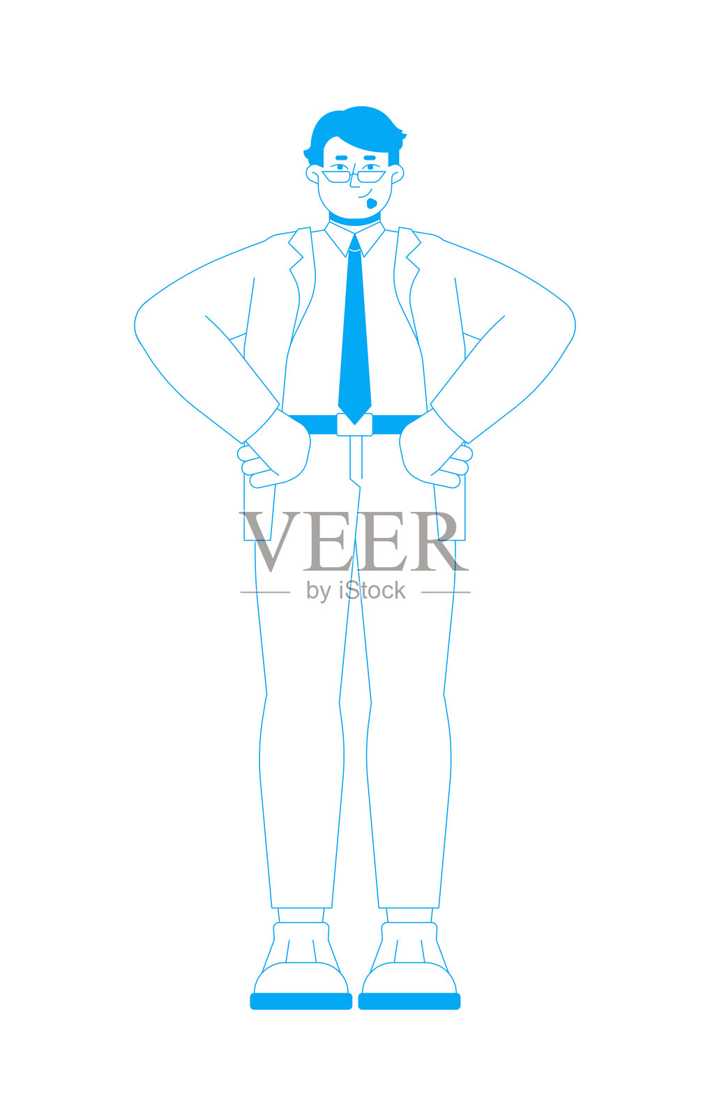 阿拉伯男性商业管理员，双手叉腰的2D轮廓卡通角色插画图片素材
