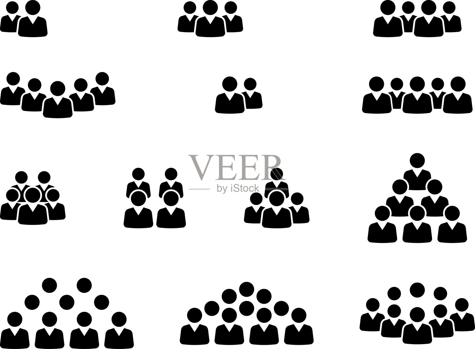 人群图标集。工人团队。用户个人资料符号。人群或用户组。人物符号。人口图标。促进社会发展，全球人口统计。矢量插图。插画图片素材