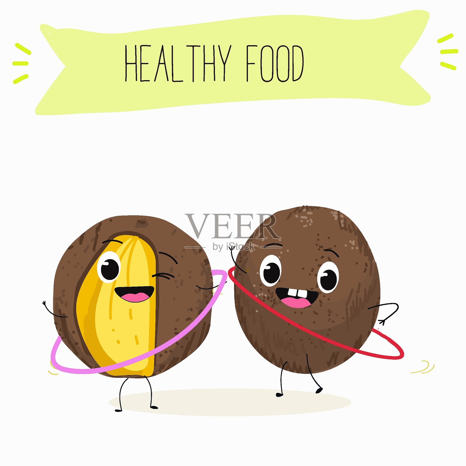 可爱的幽默欢快角色与巴曼甘果。手绘插图。插画图片素材