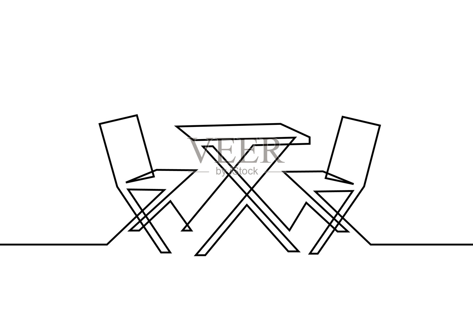 连续线条艺术风格的花园椅子和桌子插画图片素材